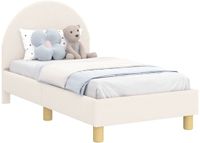 vidaXL Peuterbedframe met hoofdboard Crèmekleurig 70 x 140 cm Bouclé
