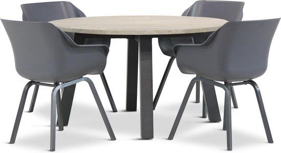 Hartman Sophie element/Derby 130 cm rond dining tuinset 5-delig - Grijs-antraciet - 4 zitplekken