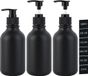 Unyqoos® set de 3 distributeurs de savon mats, 300 ml – bouteilles rechargeables en PET noires avec pompe et étiquettes résistantes à l'eau, pour shampooing, lotion et liquide vaisselle (cuisine et salle de bain)