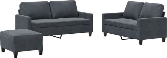 vidaXL 3-delige Loungeset met kussens fluweel donkergrijs