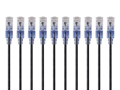 Monoprice SlimRun 10 stuks Cat6A ethernet-patchkabel - blanke koperdraad RJ45 UTP zonder problemen 10G 30AWG 0,9m zwart
