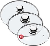 KADAX Pandekselset, universele glazen deksel met handvat, hittebestendige dekselset in verschillende maten, pannendekselset, glazen deksel voor pot, pan (20+24+28cm, metalen handgreep)