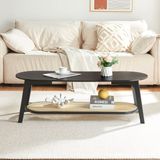 en.casa Salontafel Taivalkoski 120x43x40 cm met plank zwart en rotan look