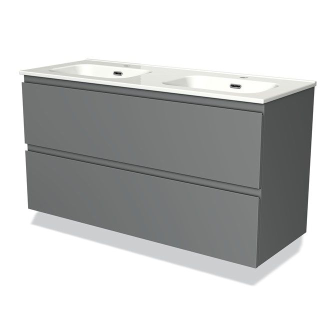 Maxaro Badkamermeubel 120cm Modulo Middengrijs 2 Lades Greeploos Wastafel Keramiek