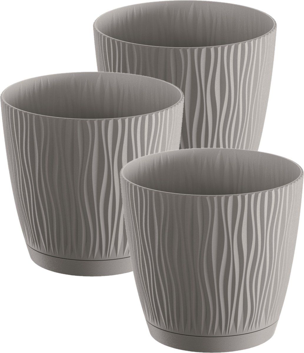 Prosperplast Waves Plantenpot - Ø24cm - Steengrijs - Set van 3