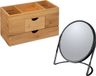 5Five Make-up organizer en spiegel set - lades/vakjes - bamboe/metaal - 5x zoom spiegel - zwart/bruin