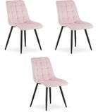 Oskar Set van 3 eetkamerstoelen SPLIT - Lichtroze fluweel - Zwarte metalen poten - Modern design