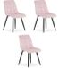 Oskar Set van 3 eetkamerstoelen SPLIT - Lichtroze fluweel - Zwarte metalen poten - Modern design