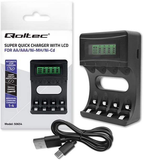 Qoltec Universele Oplader Voor R03 Aaa R6 Aa Batterijen Lcd Bedrade