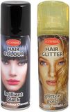 Marque non spécifiée Lot de 2x colorant capillaire/laque de 125 ml - Noir et Or paillettes - Carnaval déguisement