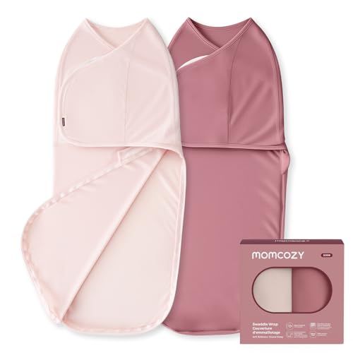 Momcozy Inbakerdoek voor baby's van 0-3 maanden, stille sluiting, swaddle voor nieuwgebakken ouders, vermindert de schrikreflex, onmisbaar voor pasgeborenen van 0-3 maanden, verpakking van 2, roze
