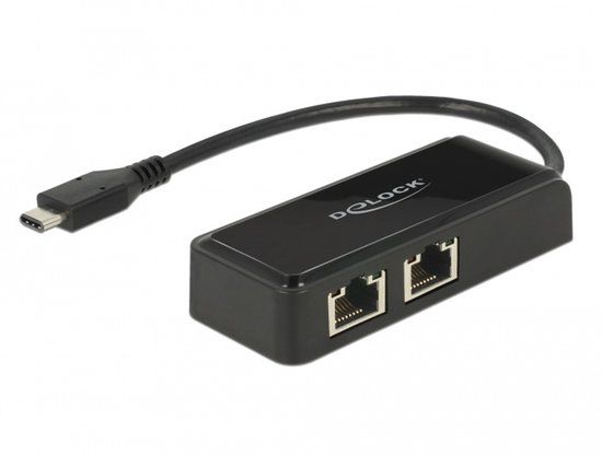 Delock Adapter SuperSpeed USB (USB 3.1 Gen 1) with USB Type-C™ male > 2 x Gigabit LAN 10/100/1000 Mbps