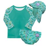 Bambino Mio 3-delige baby zwemset met herbruikbare zwemluier, UV-zwemshirt en zonnehoedje - motief met sluwe krokodillen
