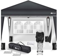 Tillvex Paviljoen, 3 x 3 m, waterdicht, tente pliante pop-up, réglable en hauteur, tente de jardin, protection UV 50+, tente de réception avec sac (anthracite, avec 2 panneaux latéraux)