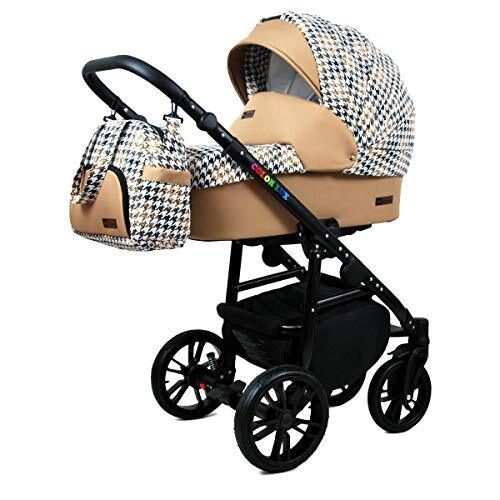 SaintBaby Kinderwagen 3in1 Isofix 2in1 DIN EN 1888 Zwenkte pneumatische banden Fire Black by Gold and Black Houndstooth 2in1 zonder autostoel