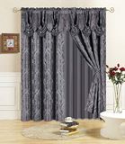 All American Collection 4-delige gordijnset met volant en doorschijnend (160 cm lengte, houtskool)