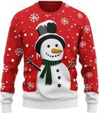 JAP Pull de Noël pour enfants - Bonhomme de neige - Rouge