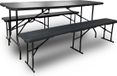 Rijoka Table de pique-nique pliable – Design aspect bois – Table pliante avec 2 bancs pliants – Table de bière pour 6 à 8 personnes – Charge maximale 150 kg – Taupe