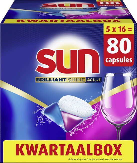 Sun Vaatwastabletten Brilliant Shine All-in-1 80 Capsules Voordeelverpakking