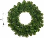 Merkloos Lumineo Groene kerstkrans/dennenkrans/deurkrans 45 cm inclusief warm witte verlichting