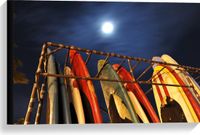 Merkloos / Sans marque Canvas - Rij Surfplanken in Hek op het Strand tijdens de nacht - 60x40 cm Foto op Canvas Schilderij (Wanddecoratie op Canvas)