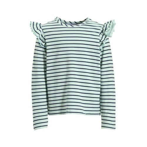 Anytime longsleeve met ruffles grijsgroen / donkerblauw