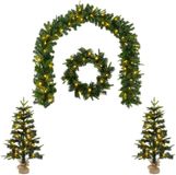 vidaXL Mini-kerstbomenset 60 cm 125 LED's Warmwit PVC en PE Groen