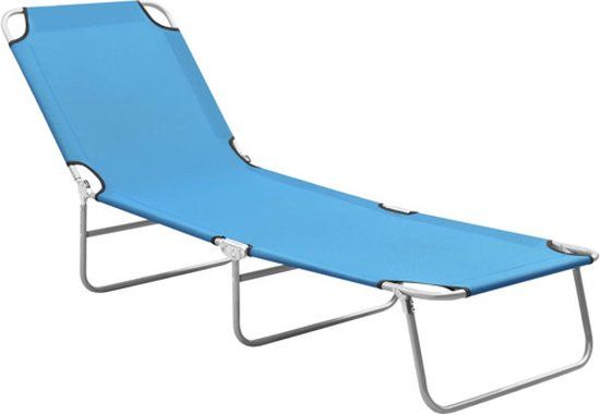 vidaXL Ligbed inklapbaar staal en stof turquoiseblauw