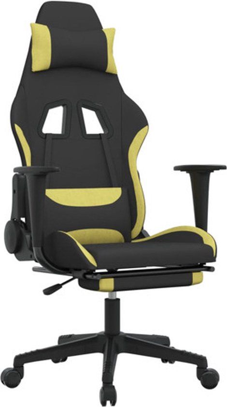 vidaXL Massage gamestoel met voetensteun stof zwart en lichtgroen