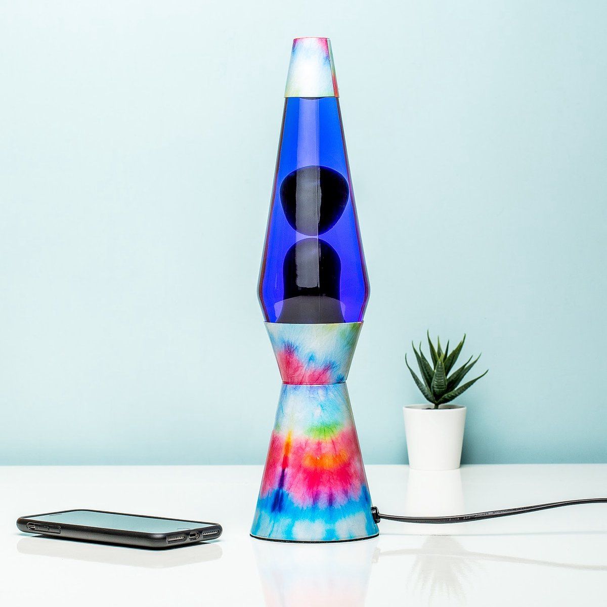 Fisura Bullet Lavalamp Met Tie Dye Design - Aluminium - Blauw/Roze/Paars