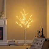 Bouleau Artificiel Lumineux LED Blanc Chaud, Tronc Réaliste, 17l x 17l x 120h cm, Arbre Décoratif pour Intérieur, Lot de 1, Feuillage Naturel, Branche Fine.
