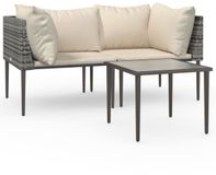 vidaXL 3-delige Loungeset met kussens, poly rattan, grijs