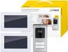 Vimar K42931 twee-familie-kit, video-deurintercom met capacitief toetsenbord, RFID-nummerplaat met 2 toetsen, 2 voedingen 40103, 4-weg busverdeler, bevestigingsklemmen