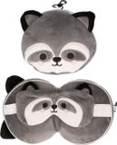Relaxeazzz Wasbeer knuffel/reiskussen/slaapmasker - 2-in-1 set - voor kinderen - Dark grey