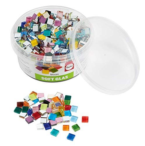 RAYHER Hobby Soft glazen mozaïekstenen - kleurrijk mengsel - vierkant 1 x 1 cm - 500 g (ca. 525 st.)