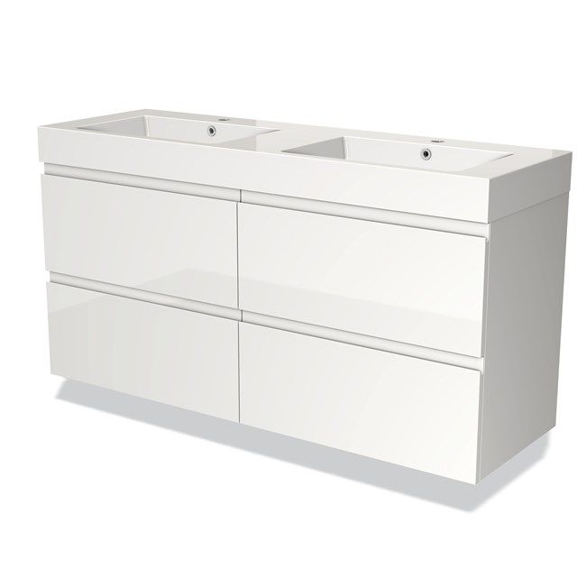 Maxaro Badkamermeubel 140cm Modulo Hoogglans Wit 4 Lades Greeploos Wastafel Mineraalmarmer