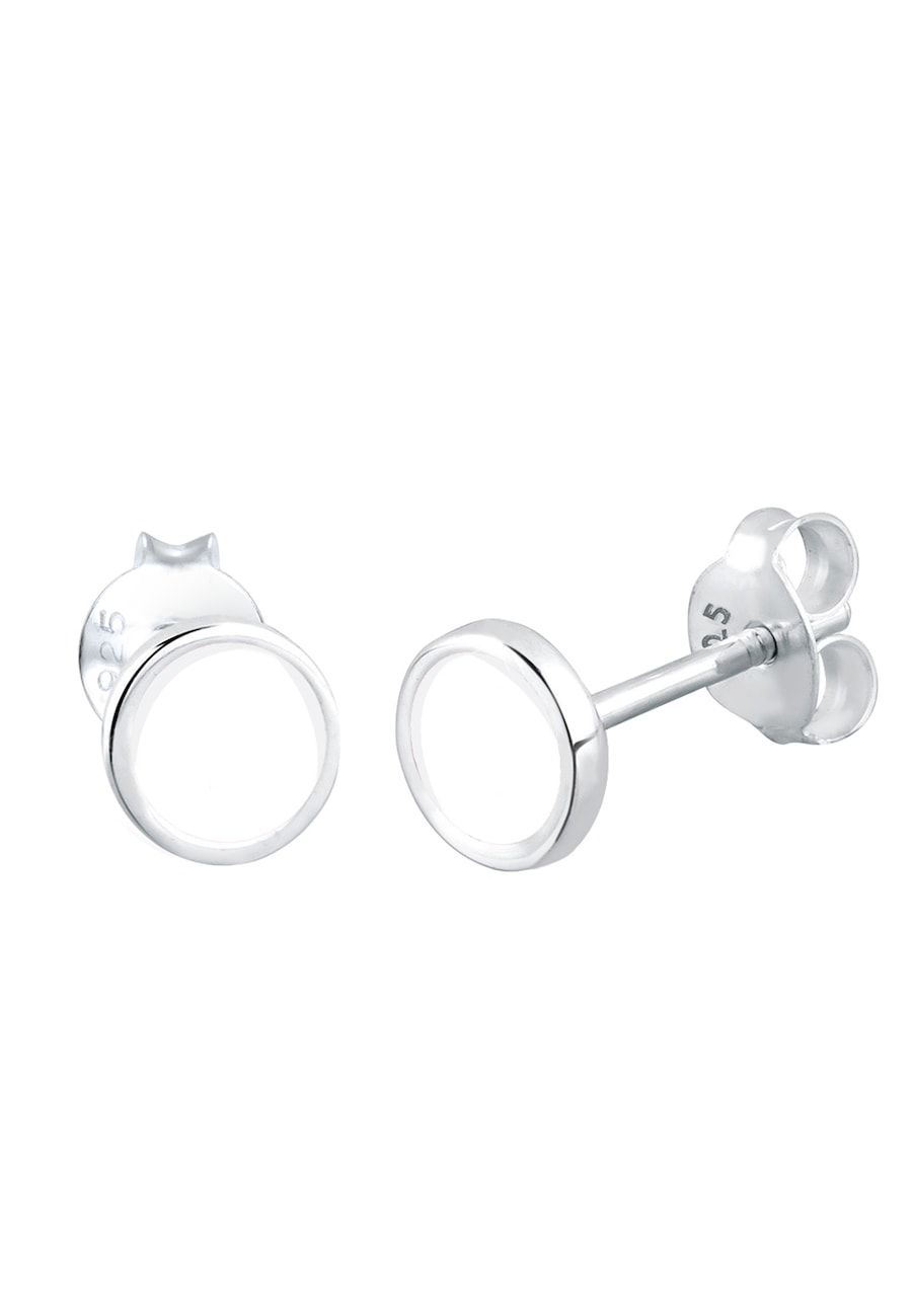 Elli Oorbellen Dames Oorsteker Cirkel Geo met Email Wit in 925 Sterling Zilver