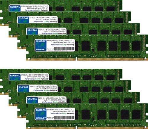 GLOBAL MEMORY 32GB (8 x 4GB) DDR3 1066MHz PC3-8500 240-PIN ECC DIMM (UDIMM) GEHEUGEN RAM KIT VOOR APPLE MAC PRO (VROEG 2009 - MIDDEN 2010 - MIDDEN 2012)
