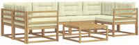 vidaXL Hoek loungeset 6 zitplaatsen Wit en crème Acacia hout