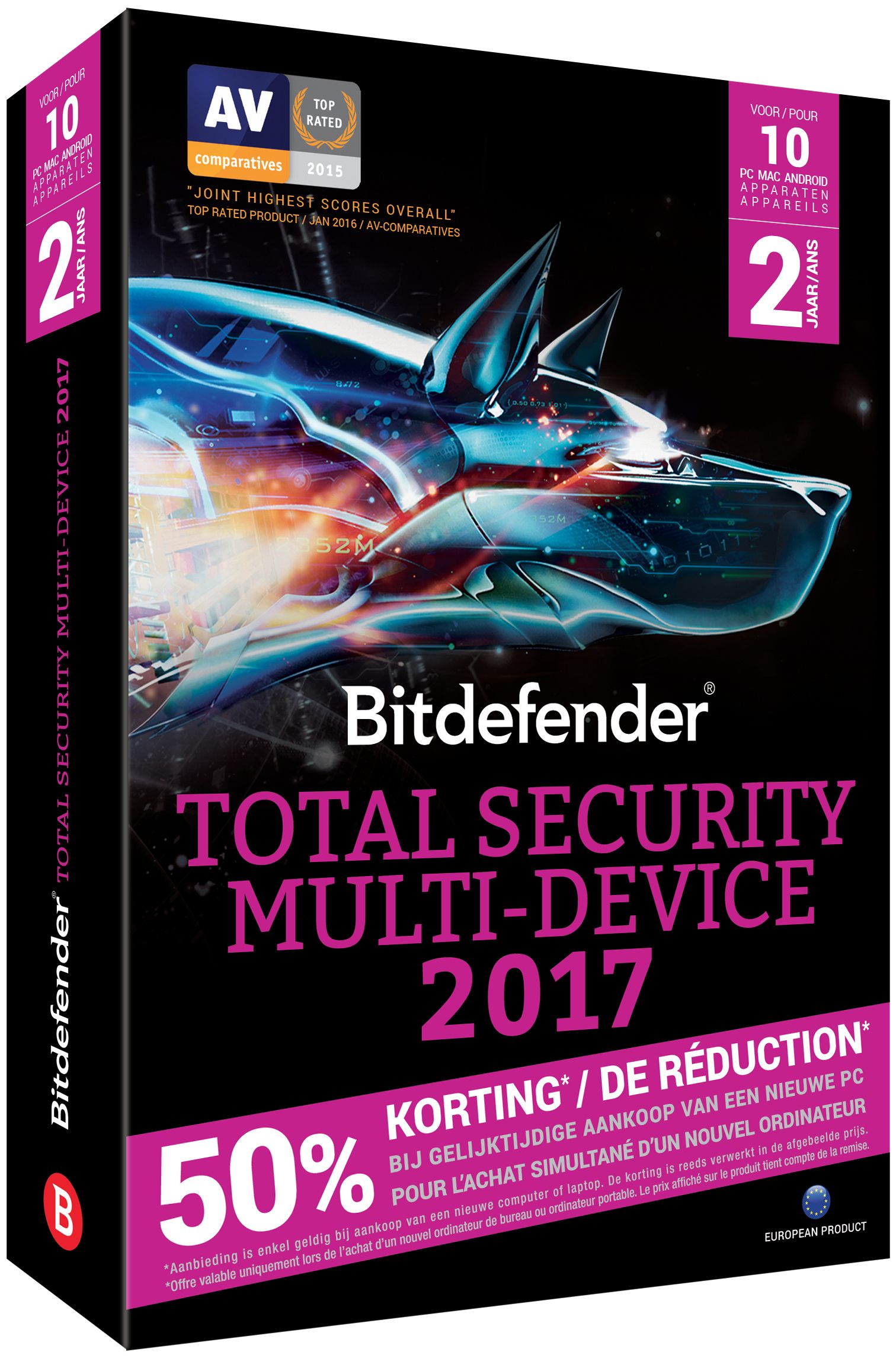 Bitdefender Total Security Multi-Device 2017 - 10 Devices - 2 Years - Windows / Mac / Android - FR/NL