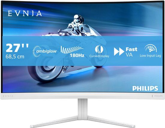 Philips Evnia 27M2C5201L/00 - 27" Full HD 180Hz Curved Gaming Monitor - White