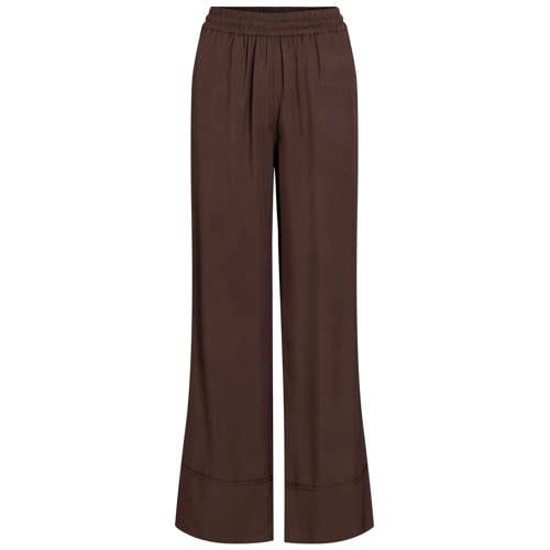 ROUGE EDIT wide leg casual broek met plooien - donkerbruin