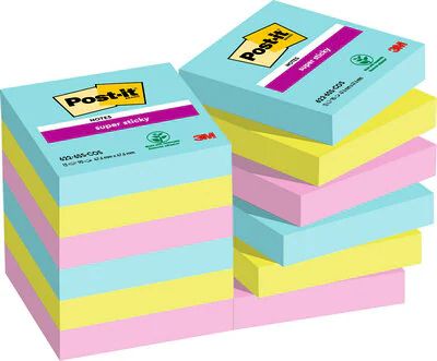 Post-it Zelfklevende Notitieblaadjes - Vierkant - Blauw, Groen, Roze - 90 vel - 12 stuks