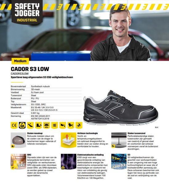 Safety Jogger Cador S3 Lage Veiligheidsschoen Zwart - Maat 41