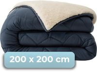 HUSH. Housse de couette lavable - Design bicolore - 200x200cm - 300 Gsm - Taies d'oreiller incluses - Bleu marine/Teddy