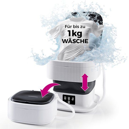 CLEANmaxx Mini-wasmachine, ideaal voor onderweg | Mobiele wasmachine met 2 wasprogramma's en een centrifugeerprogramma | Opvouwbaar en stil | Voor maximaal 1 kg wasgoed | Geschikt voor kamperen en reizen