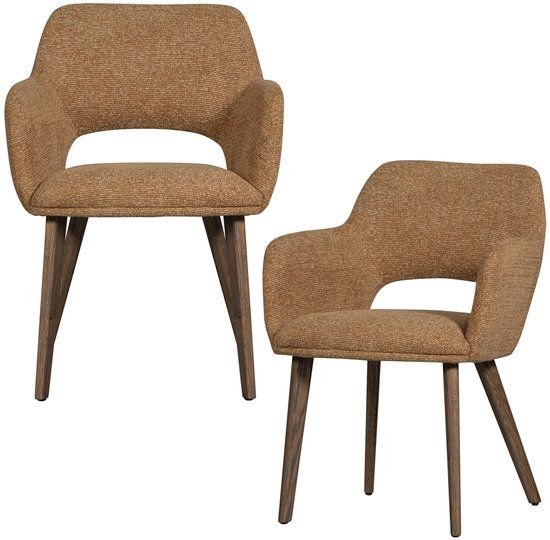 WOOOD Murat eetkamerstoelen set van 2, geel, velvet zitting, houten poten