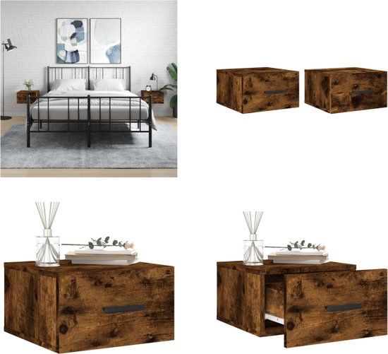 vidaXL Nachtkastjes 2 st wandgemonteerd 35x35x20 cm gerookt eikenkleur