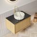OKWISH Meuble de salle de bain - Meuble sous lavabo suspendu avec tiroir et lavabo à poser en céramique - Grès cérame aspect chêne noir - 76x48x41,1 cm