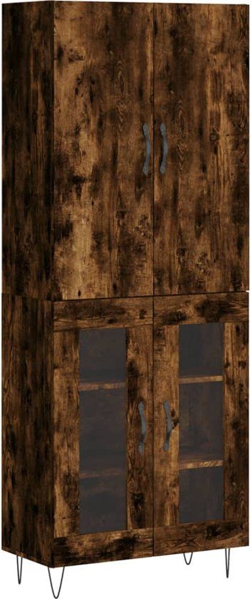 vidaXL Hoge kast 69,5x34x180 cm bewerkt hout gerookt eikenkleurig